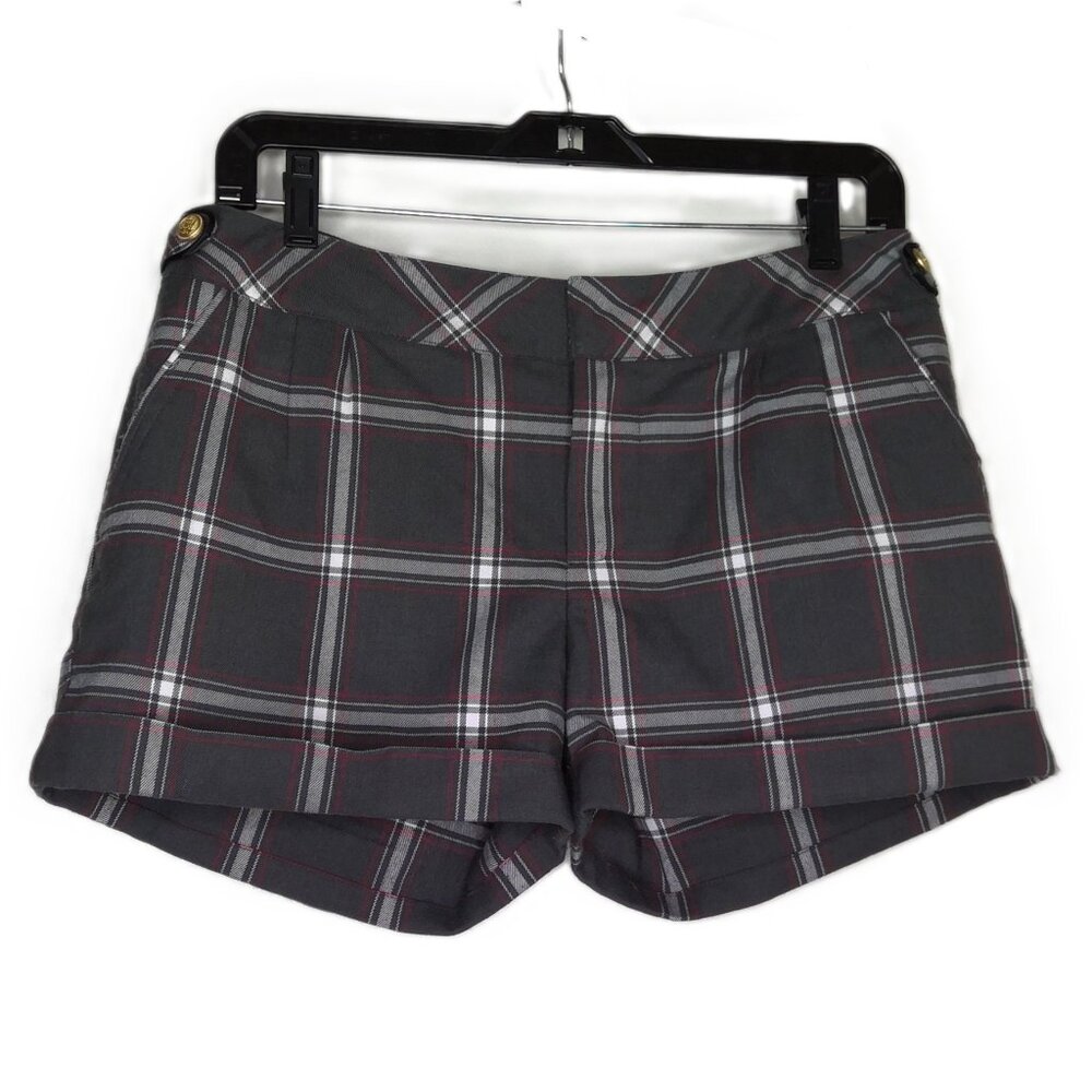 Tommy Girl Cuffed Shorts Gray White & Red Plaid Pockets Schoolgirl Juniors Sz 7